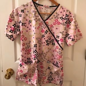 Flowery Scrubs Top